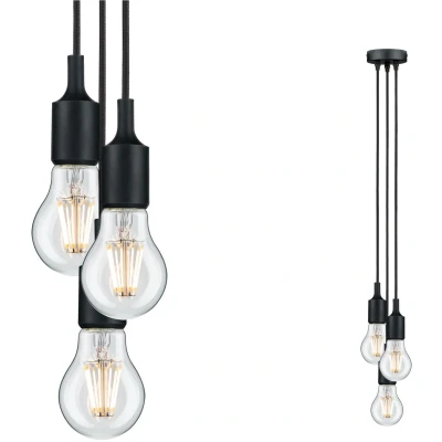 Afbeelding van Paulmann 50382 hanglamp Neordic Ketil max. 3x60 watt pendel zwart plafondlamp siliconen, metaal hangende verlichting E27,Zwart