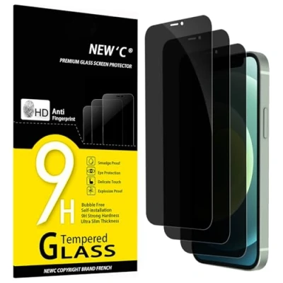 Afbeelding van NEW&#039;C 3 Stuks, Privacy Screenprotector voor iPhone 12 Mini (5,4 inch), verbeterde 28 graden smalle privacyhoek, ultraduurzame 9H hardheid, bubbelvrij