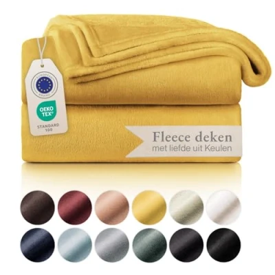 Afbeelding van Blumtal fleece deken hoogwaardige deken, zachte microvezeldeken als bankhoes, sprei, plaid of woonkamerdeken, 220 x 240 cm, Zonnebloemgeel