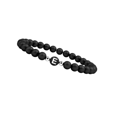 Afbeelding van Good.Designs armband met brief voor 2 I kralen partnerarmband mannen en vrouwen Onyx paar armbanden gravure Gepersonaliseerde zwart (Buchstabe E)