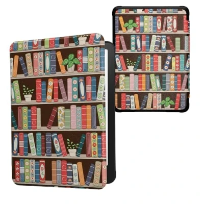 Afbeelding van kwmobile E reader hoesje geschikt voor Amazon Kindle Paperwhite (2024)/Colorsoft hoes flip case met magnetische sluiting Ereader cover Zomerse bibliotheek design in blauw / groen roze