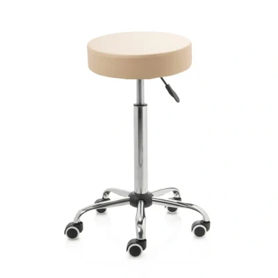 Afbeelding van Ergonomische tabouret op harde wieltjes chroom frame hoge gasveer beige ZenGrowth