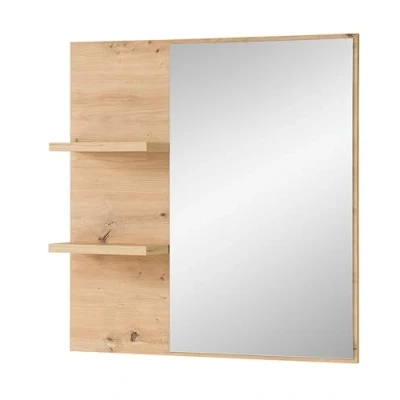 Afbeelding van Stella Trading Bari wandspiegel in Artisan eikenlook, FSC gecertificeerd, praktische spiegel met plank voor hal en garderobe, op houtbasis, 78 x 80 17 cm