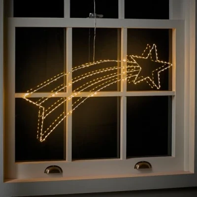 Afbeelding van Lights4fun 77 cm led vallende ster lichtketting voor buiten met timer op batterijen kerstverlichting outdoor kerstster decoratie