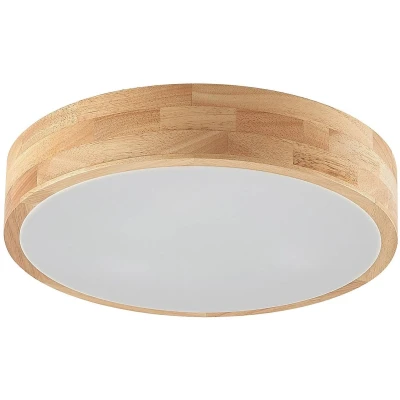 Afbeelding van Lindby plafondlamp hout 3lichts eikenhout, kunststof H: 8 cm E27 licht hout, wit