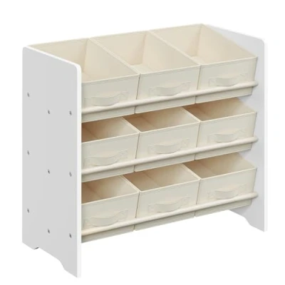 Afbeelding van SONGMICS kinderplank, speelgoedplank, kinderboekenkast, met 9 opbergdozen van vliesstof, kinderkamerplank, ruim, 29,5 x 62,5 60 cm, wolkenwit GKR033W10