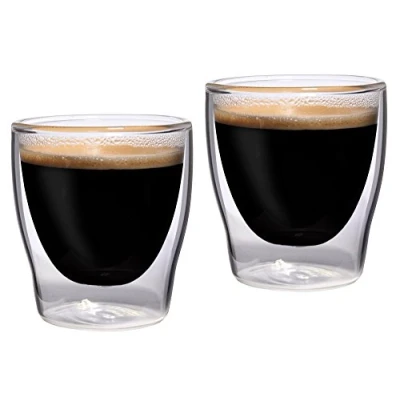 Afbeelding van Feelino Espressokopje van glas, dubbelwandig, set 6, glazen espressokopjes met zweefeffect, 80 ml dubbelwandige glazen, transparante espressokopjes, vaatwasmachinebestendige koffieglazen