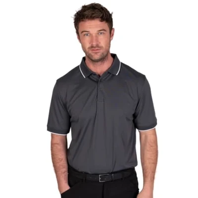 Afbeelding van Island Green Mannen Golf Essentials Pro Grade Comfort Fit 2 weg Stretch getipt kraag Ademend Sport Pique Poloshirt, Carbon Zwart, X Small