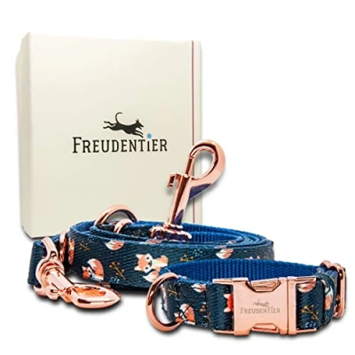 Afbeelding van Freudentier hondenhalsband + riem (2 m) in een set Let&#039;s Get Foxy Collectie Prachtig design Vuil en vlekbestendige nylon (30 42 cm)