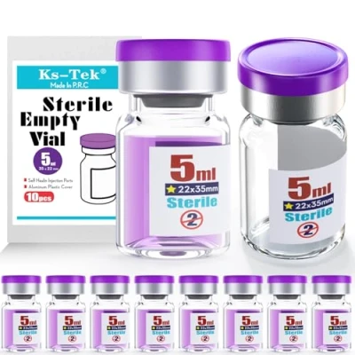 Afbeelding van Ks Tek steriele lege ampullen met zelfherstellende injectie aansluiting, inklapbaar aluminium deksel, verpakking (5 ml, 10)