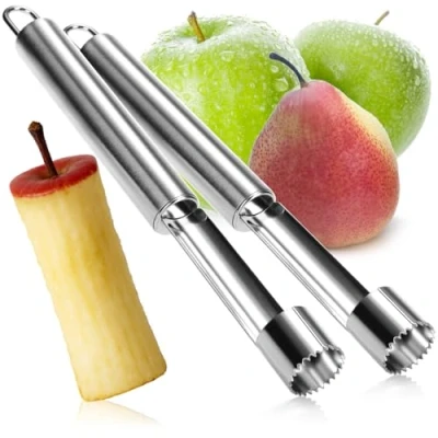 Afbeelding van appelboormachines van roestvrij staal, praktische klokboor met ophanglus, verwijdert het klokhuis, voor gebakken appels en meer