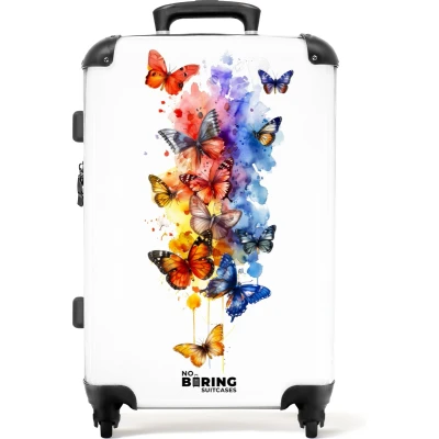Afbeelding van NoBoringSuitcases.com® Koffer groot Rolkoffer lichtgewicht Kleurrijke vlinders met verfspetters Reiskoffer 4 wielen Grote trolley XL 20 kg bagage