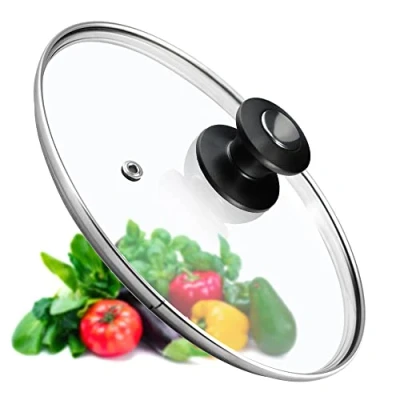 Afbeelding van KADAX Pandeksel, universeel deksel van glas met zwarte en zilveren handgreep, hittebestendig in verschillende maten, pannendeksel, glazen voor pan, pan (30 cm)
