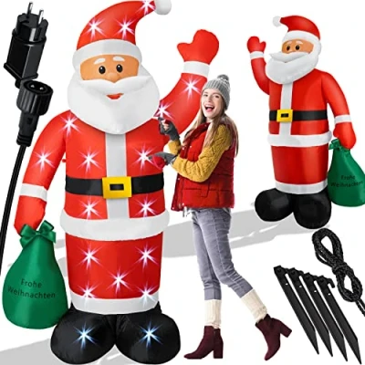 Afbeelding van KESSER® Opblaasbare kerstman XL 195 cm led verlicht incl. bevestigingsmateriaal kerstdecoratie figuur, geluidsarme ventilator, Sinterklaas Santa weerbestendig IP44