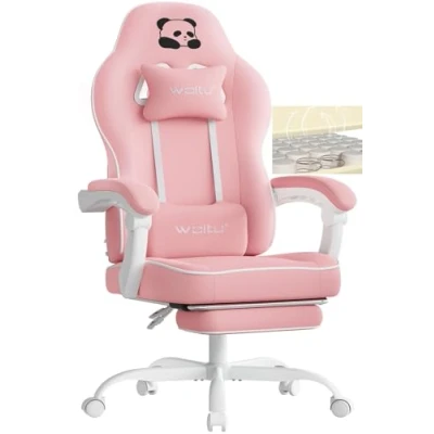 Afbeelding van WOLTU gamingstoel met pocketveringkussen, gamingstoel, 150 kg belastbaarheid, ergonomische draaistoel, hoofdkussen, lendenkussen, voetensteun, netstof, roze, GS16rs