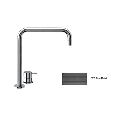 Afbeelding van Waterevolution Flow 2 gats wastafelkraan hoge uitloop 222 PVD Gun Metal T122HGME