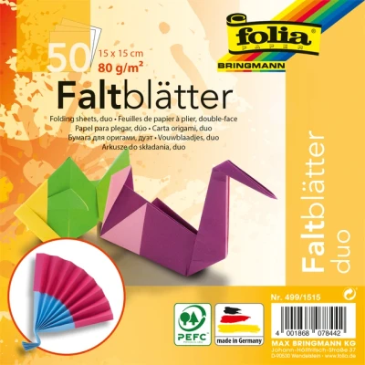Afbeelding van Vouwblaadjes Folia 80gr 15x15cm 50 vel 2 zijdig 10 duo kleuren