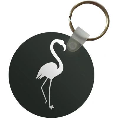 Afbeelding van Sleutelhanger Flamingo Silhouette Wit Plastic Rond Uitdeelcadeautjes