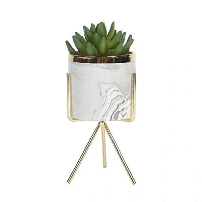 Afbeelding van Sleepdown Halo Groene Succulente Kunstmatige Faux Plant Marmeren Stand Voor Thuiskantoor Badkamer Decor Indoor Decoratie Esthetiek
