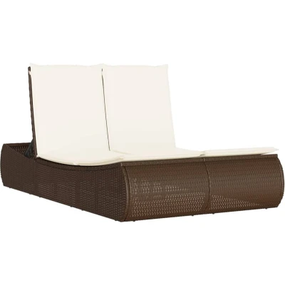 Afbeelding van vidaXL Ligbed 2 persoons met kussens poly rattan bruin