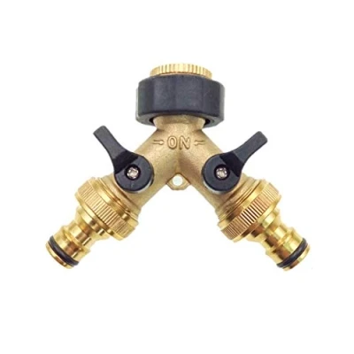 Afbeelding van JZK Messing 2 weg kraan connector dubbele adapter tuin met individuele aan/uit kleppen voor thuis keuken buiten