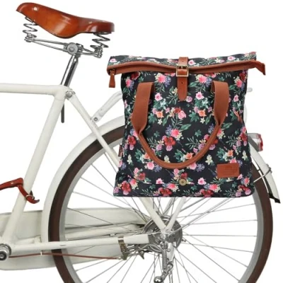 Afbeelding van TOURBON Fietstas voor dames, waterdichte canvas fietstassen achterdrager, handtas fietsen, reizen