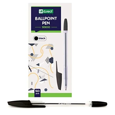 Afbeelding van D.RECT balpen set 50 stuks pennen met transparant deksel wolfraamcarbide bal, zwart