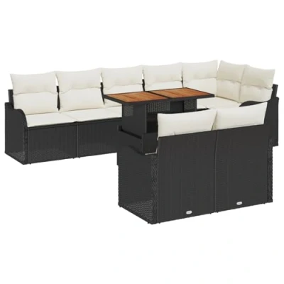Afbeelding van vidaXL 9 delige Tuin Sofa Set met Kussens Zwart Poly Rattan, 2 Zits Opslag &amp; Rattan