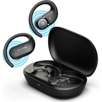 Afbeelding van JLab Open Sport Oordopjes Draadloze Ear Hoofdtelefoon, met Oorhaken, 26H Speeltijd Haak Over Running Oortelefoons, IP55 Zweetbestendig, Bluetooth Multipoint, Zwart