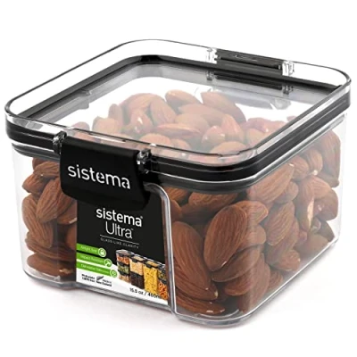 Afbeelding van Sistema Voorraaddoos Tritan Vierkant 460 Ml Transparant/Zwart