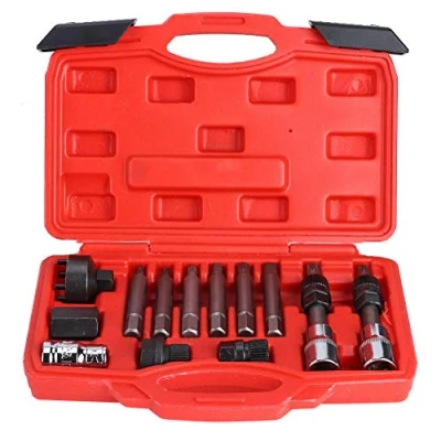 Afbeelding van 13 stuks Dynamo Vrijloop Katrol Removal Socket Bit Borgmoer Sleutel Set Kit Garage Service Tool Reparatie Verwijdering Installateur Fix