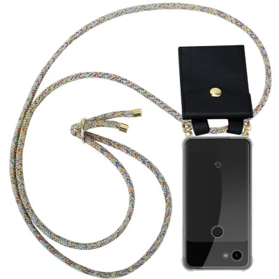 Afbeelding van Cadorabo Hoesje geschikt voor Google PIXEL 3A in REGENBOOG Silicone Mobiele telefoon ketting beschermhoes met gouden ringen, koordriem en afneembare etui