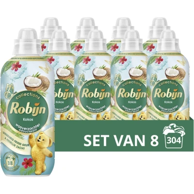 Afbeelding van Robijn Collections Wasverzachter Kokos met 97% biologisch afbreekbare ingrediënten* 8 x 38 wasbeurten