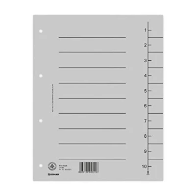 Afbeelding van DONAU 8610001 13 100 per verpakking tabbladen, kleur: grijs/kartonregister extra breed van gerecycled karton 250 g/m² met lijnopdruk voor DIN A4 4 voudige perforatie tabbladen register