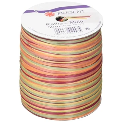 Afbeelding van Raffia lint groen pearl multicolour rol van 50 meter
