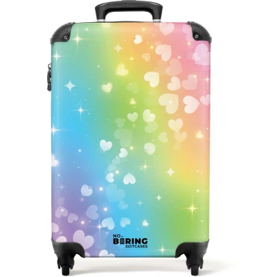 Afbeelding van NoBoringSuitcases.com® Kinderkoffer Kindertrolley Hartjes Regenboog Handbagage koffer lichtgewicht Reiskoffer trolley Rolkoffer met wieltjes Past binnen 55x40x20 en 55x35x28