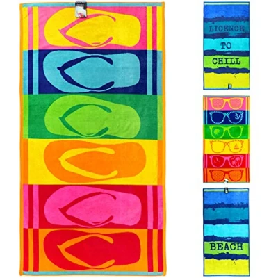 Afbeelding van jilda tex Strandhanddoek, 90 x 180 cm, badhanddoek, strandlaken, handdoek, 100% katoen, velours, badstof, onderhoudsvriendelijk, flipflops