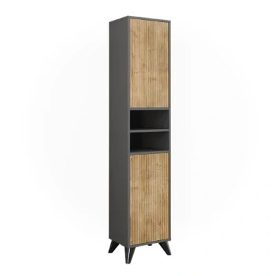 Afbeelding van Vicco Badkamerkast Leano, antraciet/bergeiken, 38 x 180 cm met 2 deuren