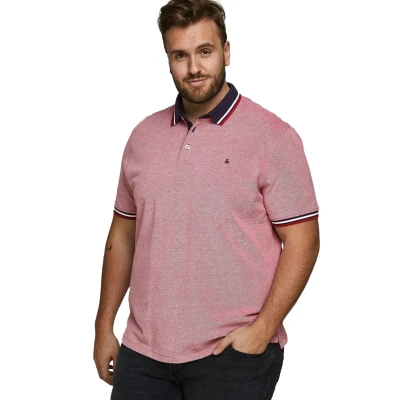 Afbeelding van JACK &amp; JONES Plus Size slim fit polo JJEPAULOS met contrastbies rio red
