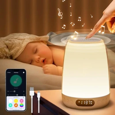 Afbeelding van One Fire Nachtlampje voor kinderen, met lichtwekker, app, RGB+,10 helderheden, bedlampje, aanraking dimbaar, 14 White Noise bij borstvoeding, 3000 mAh batterijen