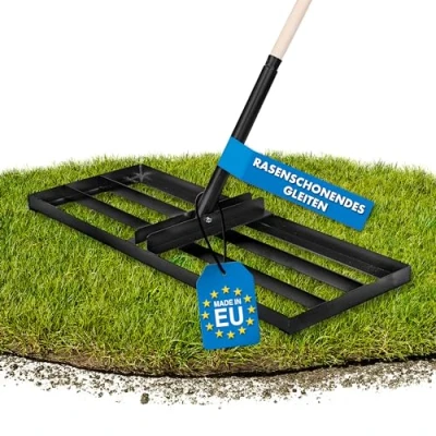 Afbeelding van Schwanfeld® gazonrakel [80 x 30 cm], duurzaam en robuust, inclusief 1,1 m houten steel van FSC gecertificeerd hout, gazonhark gelegeerd metaal, voor het perfecte gazononderhoud