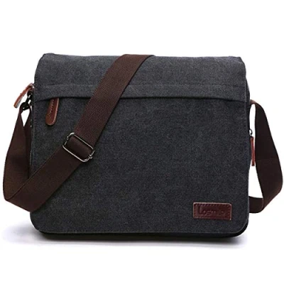 Afbeelding van LOSMILE Schoudertassen voor heren, canvas schoudertas, laptoptas, schooltas, school en werk(XL Zwart)