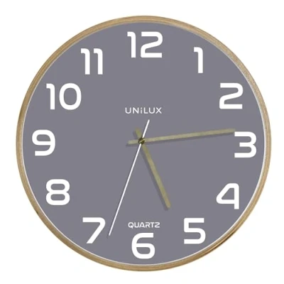 Afbeelding van Unilux wandklok Baltic, diameter 30,5 cm, houten frame, grijs klokken