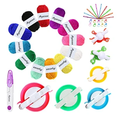 Afbeelding van Ayasee Pompom Maker Kit, 6 Maten Pom Makers voor Fluff Ball Weaver Naald Craft DIY Wol Breien Tool +12PS Acryl Garen+10PS Markers+10PS Naalden+1PS Schaar(39)