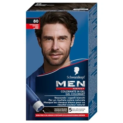 Afbeelding van Schwarzkopf, Men Perfect haarkleurgel, witte haarafdekking voor heren, natuurlijk resultaat, houdt tot 28 shampoos, kleur 80 bruin zwart