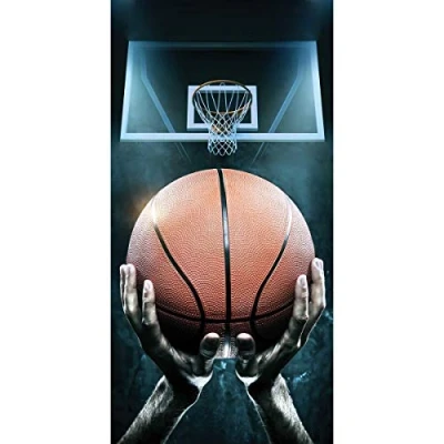 Afbeelding van JFabrics Handdoek, strandhanddoek, saunahanddoek, basketbal met basketbalmand, 70 x 140 cm, 100% katoen