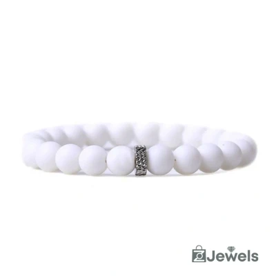 Afbeelding van OZ Jewels Matte Wit Jade Kralenarmband Natuurstenen Elastisch