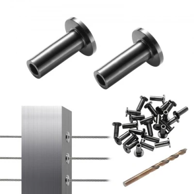 Afbeelding van VEVOR 101 stks T316 roestvrijstalen beschermhoezen voor 1/8 &quot;draadkabel kabelrailing DIY balustrade maritieme kwaliteit met gratis boor zwart