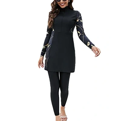Afbeelding van AllMonyba Islamitisch badpak voor vrouwen, moslim badmode, 2 delige set, beachwear, Midden Oosten, plus size badpak, burkini, zwart, L