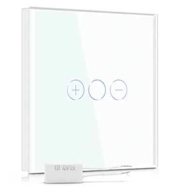 Afbeelding van BSEED Dimschakelaar voor dimmer ledverlichting Wit,1 Voudig 1 Weg Touch Lichtschakelaar met gehard glas paneel Led indicator((Vereiste Adapter)) Geen Neutrale Draad
